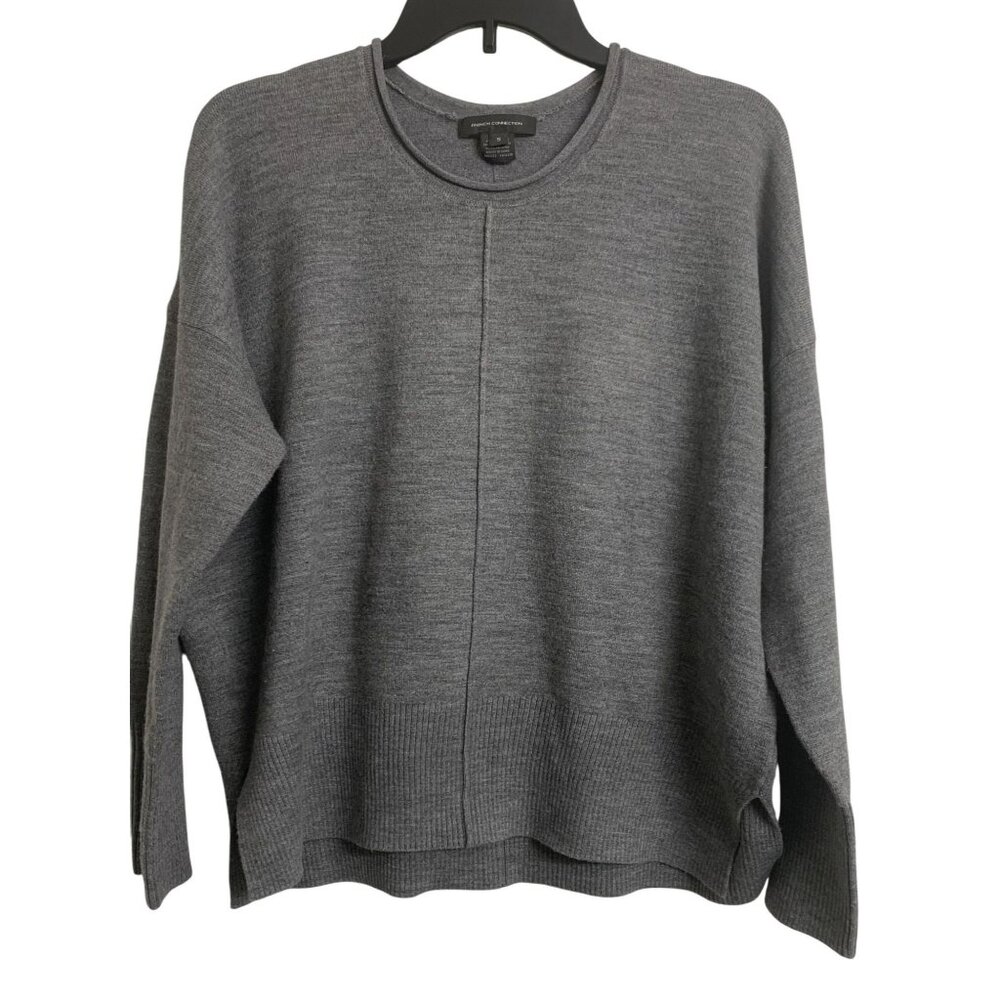 French Connection S Knit Cozy Winter Minimalist Pullover‎ Sweater Oversized Gray